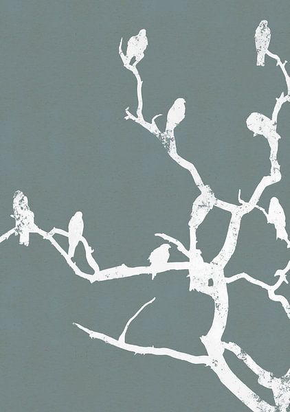Scherenschnitt Vögel auf einem Ast - blau-grau von MadameRuiz