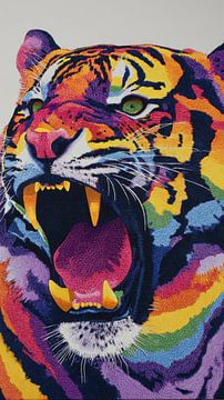 Tijger Popart Brul in Regenboogkleuren van Eva Lee
