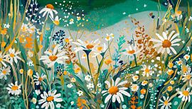 Sommerblumengarten: Gänseblümchen im Gras von Studio Pieternel