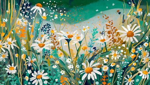 Jardin de fleurs d'été : marguerites dans l'herbe