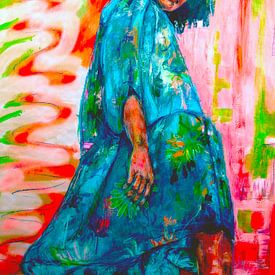 Contemporary painting of a young woman in a blue dress by Paintings Liesbeth Serlie
