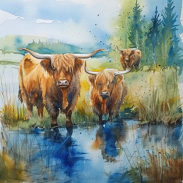 Schottische Highlander-Kuh von Blikvanger Schilderijen