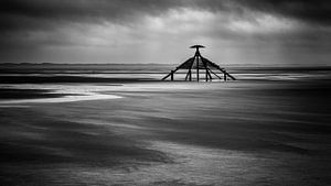 Le cap sur la plage de Vlieland lors d'un jour de pluie