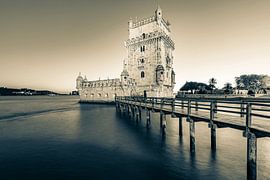 The Belém Tower in Lisbon at night – monochrome by Werner Dieterich