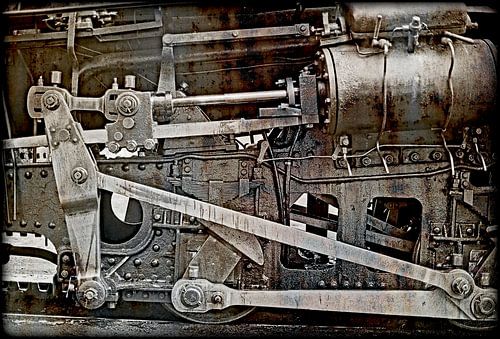 oily components of an old steam cog locomotive