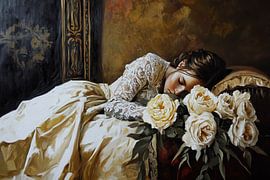 Elegant Young Woman With Flowers by ARTEO Paintings