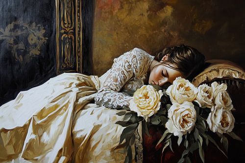 Elegant Young Woman With Flowers by ARTEO Paintings