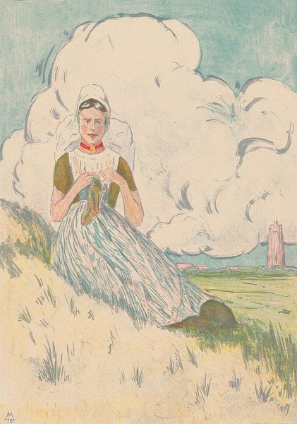 Simon Moulijn, Knitting Zeeland girl, 1918 by Atelier Liesjes