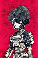 Afro futuristic fashion walk in berry red