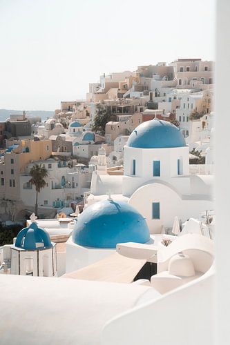 Classic view blue domes Santorini | travel photography print | Greece