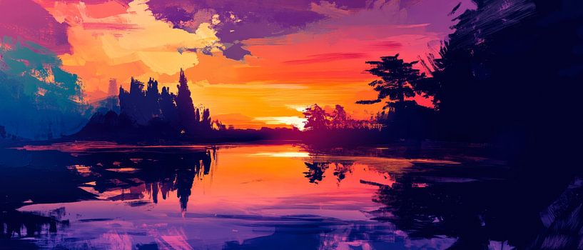 Fantasievolle Landschaft in Abendstimmung von Poster Art Shop