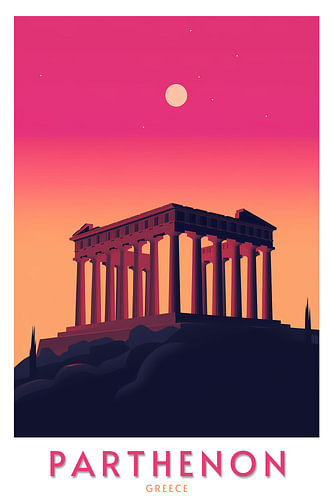 Der Parthenon in der Abenddämmerung | Griechenland-Reiseposter