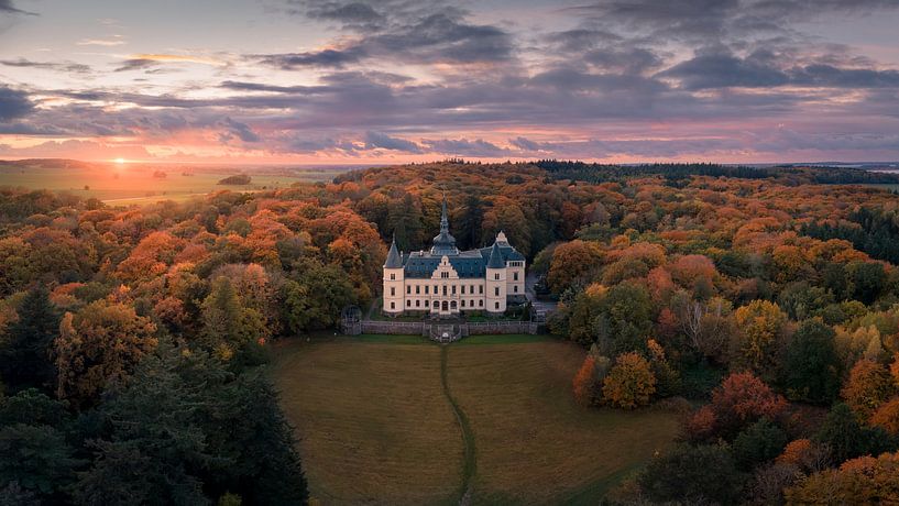 Panorama of the Schlosshotel Ralswiek in the autumn sunset by Kristian Goretzki