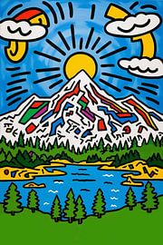 Buntes Berg- und Sonnenmotiv von Art & Soul Creations