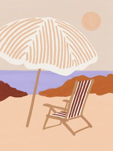Strandstoel & Parasol – Zomerse Retro Illustratie van Anna Benge