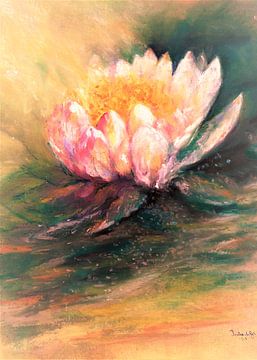 Water lily-5. Hand-painted with oil pastel chalk by Ineke de Rijk