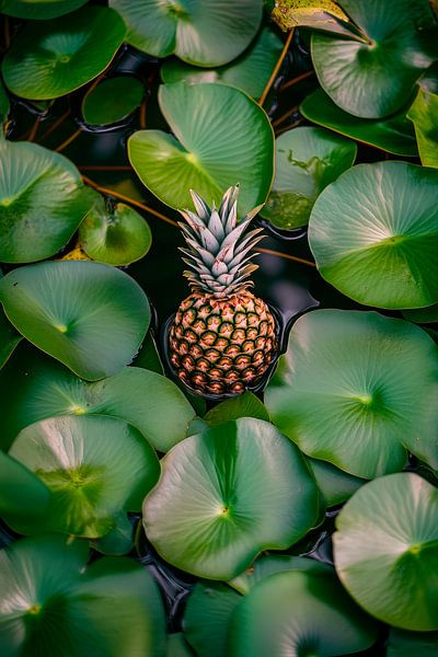 Ananas zwischen Seerosenblattgrün von Poster Art Shop