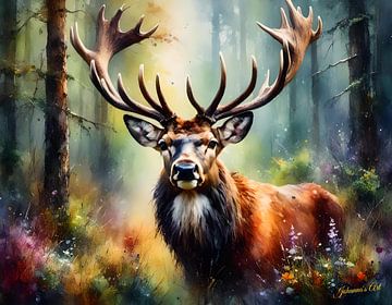 Wildlife in Watercolor - Stag 5 by Johanna's Art