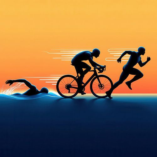 Triathlon Silhouette - Swimming, Cycling, Running in Motion by Zeger Knops