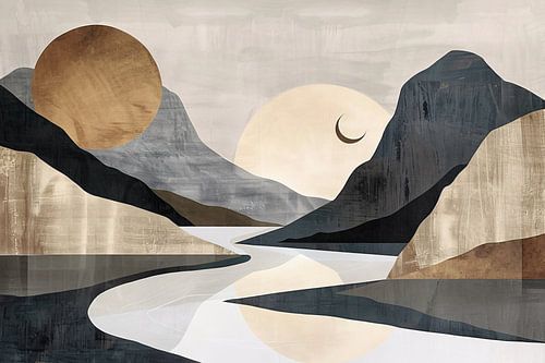 Meanderende Rivier Tussen Monochrome Bergen