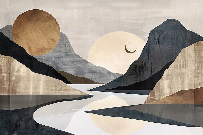 Meanderende Rivier Tussen Monochrome Bergen van Art & Soul Creations