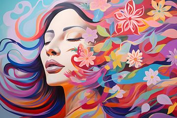 Vrouwelijke schoonheid in een bloemenzee van Art & Soul Creations