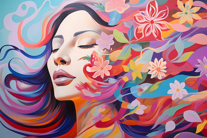 Weibliche Schönheit in einem Meer von Blumen von Art & Soul Creations