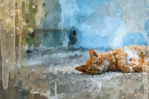 Cat enjoying serene afternoon rest - pastel colours