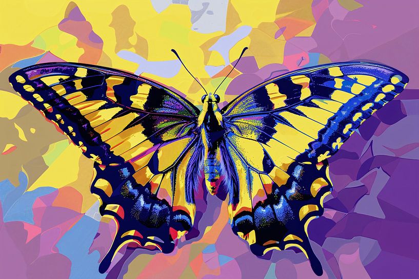 Bunter Pop-Art-Schmetterling auf abstraktem Hintergrund von Art & Soul Creations