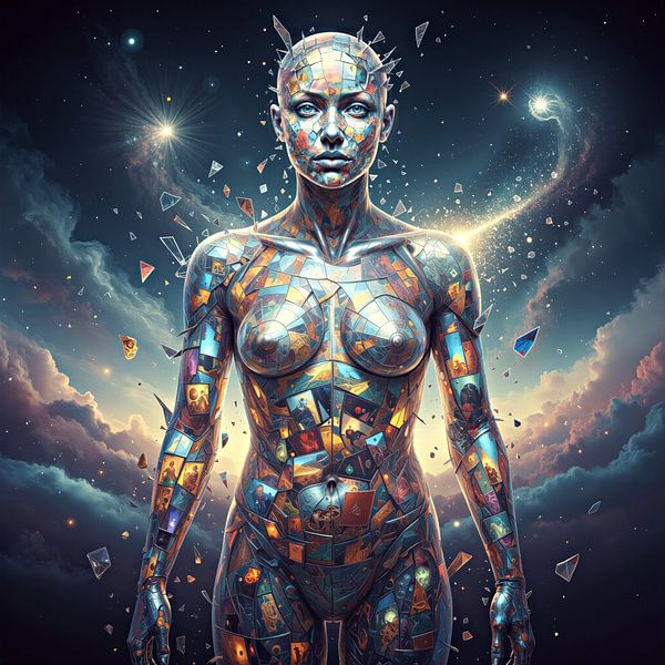 Mosaic Female Figure in Celestial Background by Markus Gann