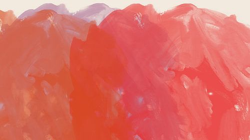 Abstract schilderij in rood, oranje, roze en lila