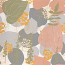 Blumen im Retro-Stil. Moderne abstrakte botanische Kunst in grau, grün, rosa, gelb von Dina Dankers Miniaturansicht