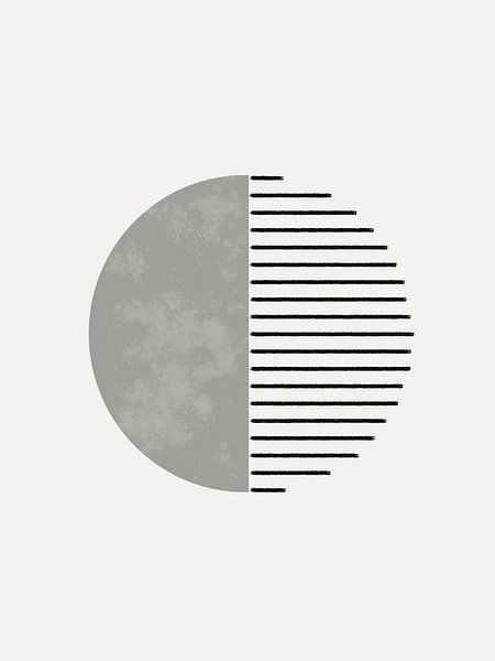 Minimalist geometric artwork with lines in a circle in sage green by Imaginative