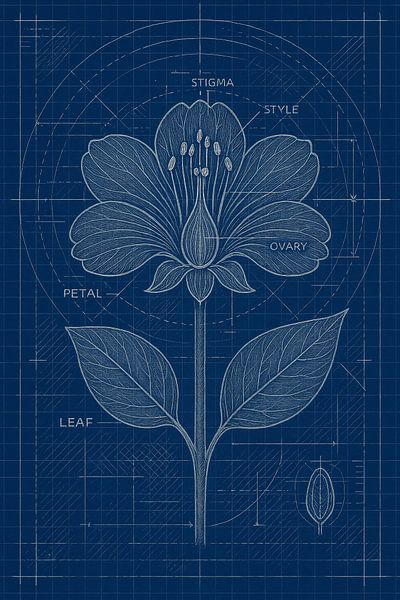 Vintage Floral Illustration auf blauem Druck von But First Framing