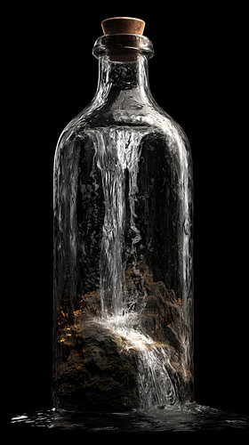 Waterval uit een glazen fles