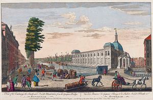Rotterdam, Blick auf die Beurs und die Zuid- und Noord-Blaak von der Gaapersbrug aus, 1752