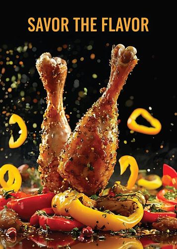 Poster 'Savor the Flavor' – Food art met gegrilde kip, moderne keuken & -wanddecoratie voor restaurants