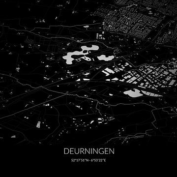 Zwart-witte landkaart van Deurningen, Overijssel. van Rezona