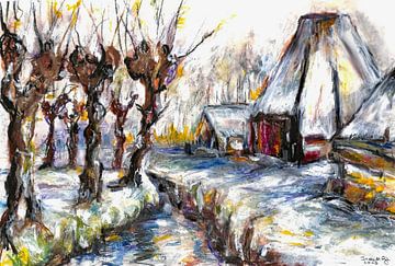 Winterlandschaft mit Weiden.