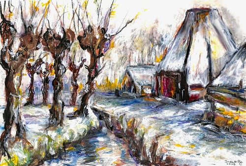 Winterlandschap met wilgen. van Ineke de Rijk