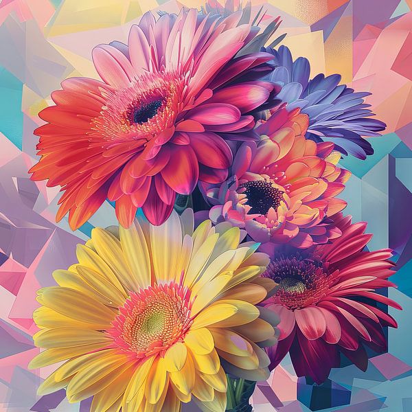 Gerbera flowers - vibrant flowers in a modern design by Poster Art Shop