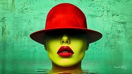 Der Scharlachrote Hut - Surreale Pop Art Porträt von Neural Artistry