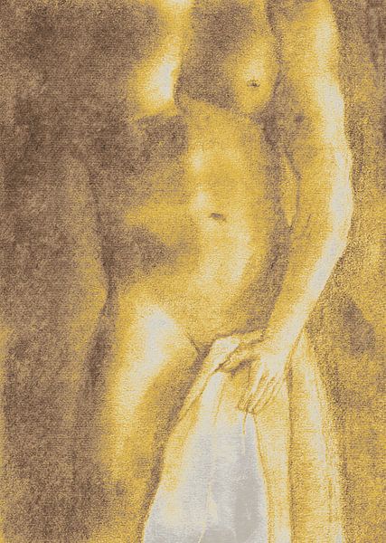 Homme nu avec serviette pastel or jaune marron par Krista Kitsz Art