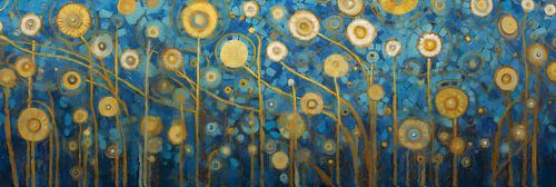 Gold Flowers on Blue