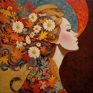 Abstract Vrouw Met Bloemen van Kunst Kriebels