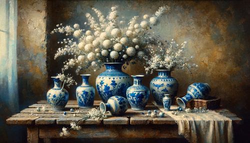 Still life with Delft blue vases by Art Studio RNLD