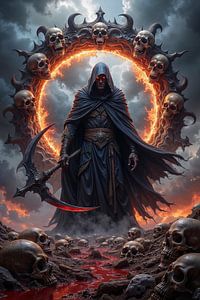 Dark Fantasy Wandbild: DAMNATUM - Grim Reaper vor dem Rad der Verdammten