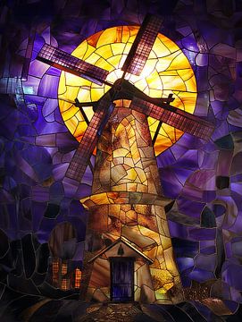 von der Sonne beschienene Mühle als Glasmalereikunstwerk von Margriet Hulsker