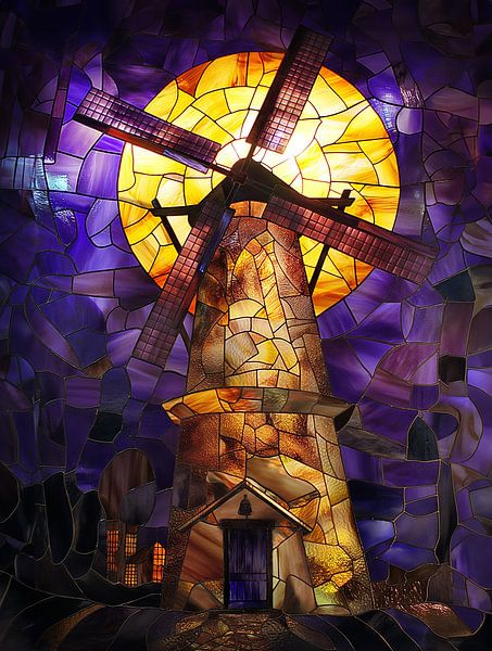 mill shone by sun as stained-glass artwork by Margriet Hulsker