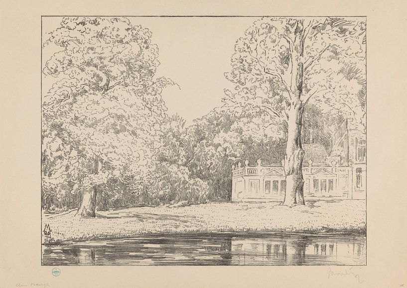 Simon Moulijn, Blick auf den Garten und das Haus des Landguts Den Burch, 1926 von Atelier Liesjes